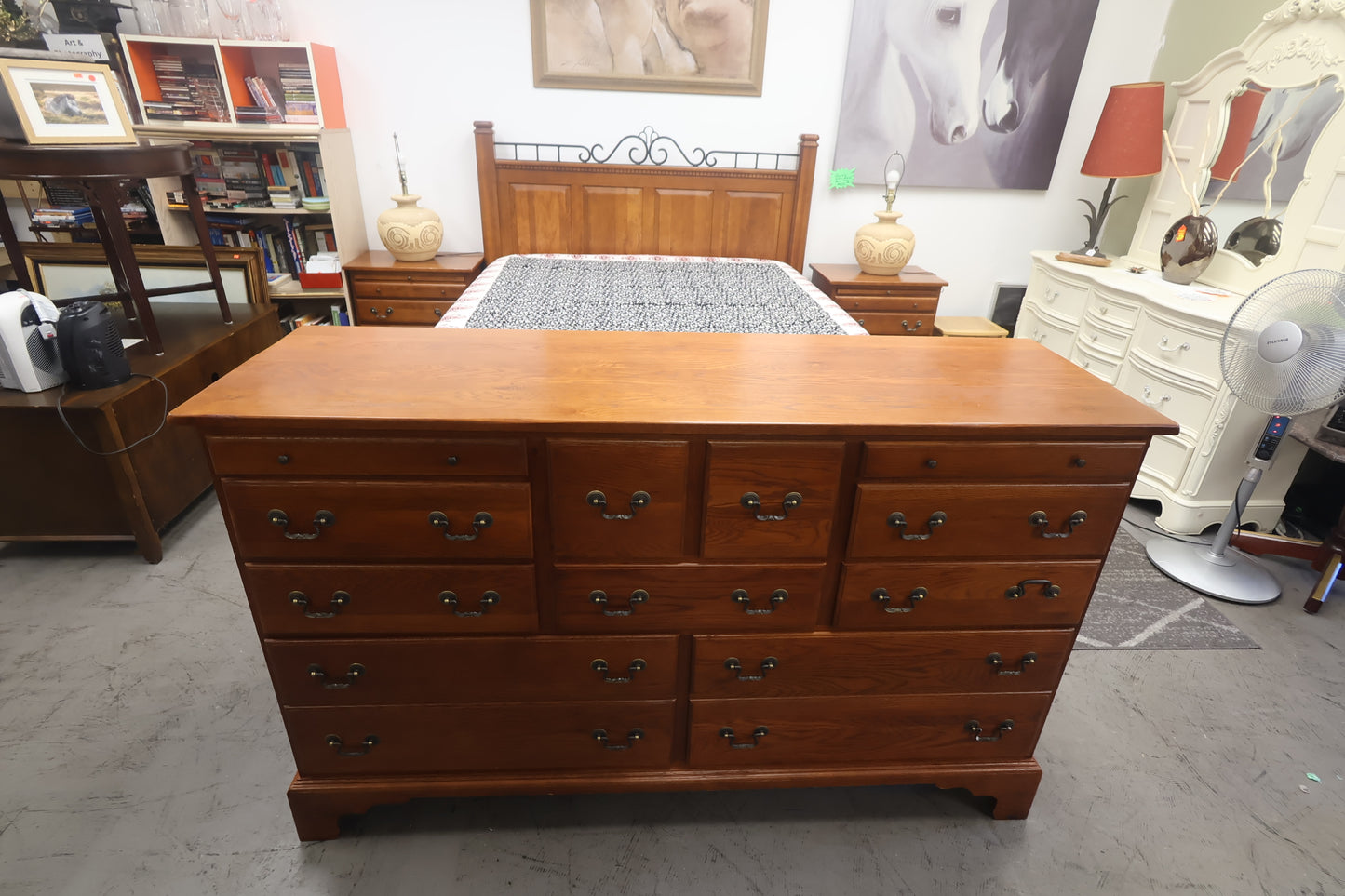 Queen Oak panel bed by Keller