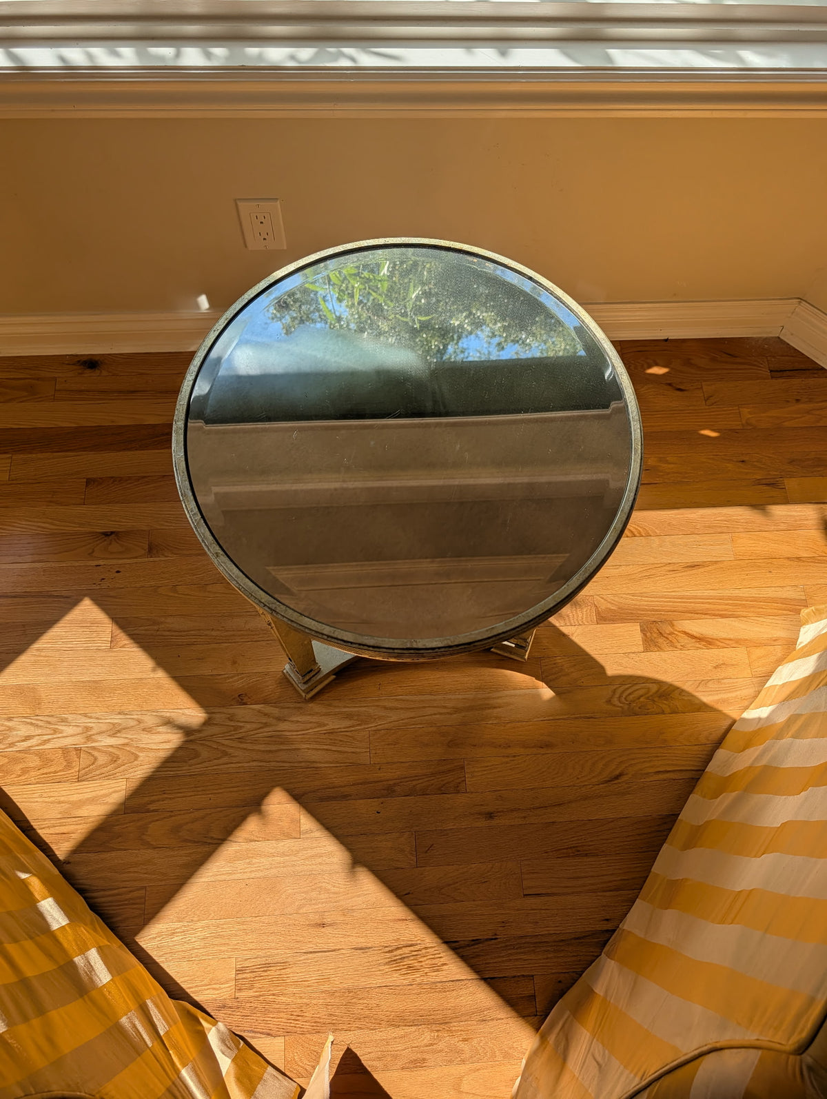 Horchow Luxury mirrored champagne gold round end table.
