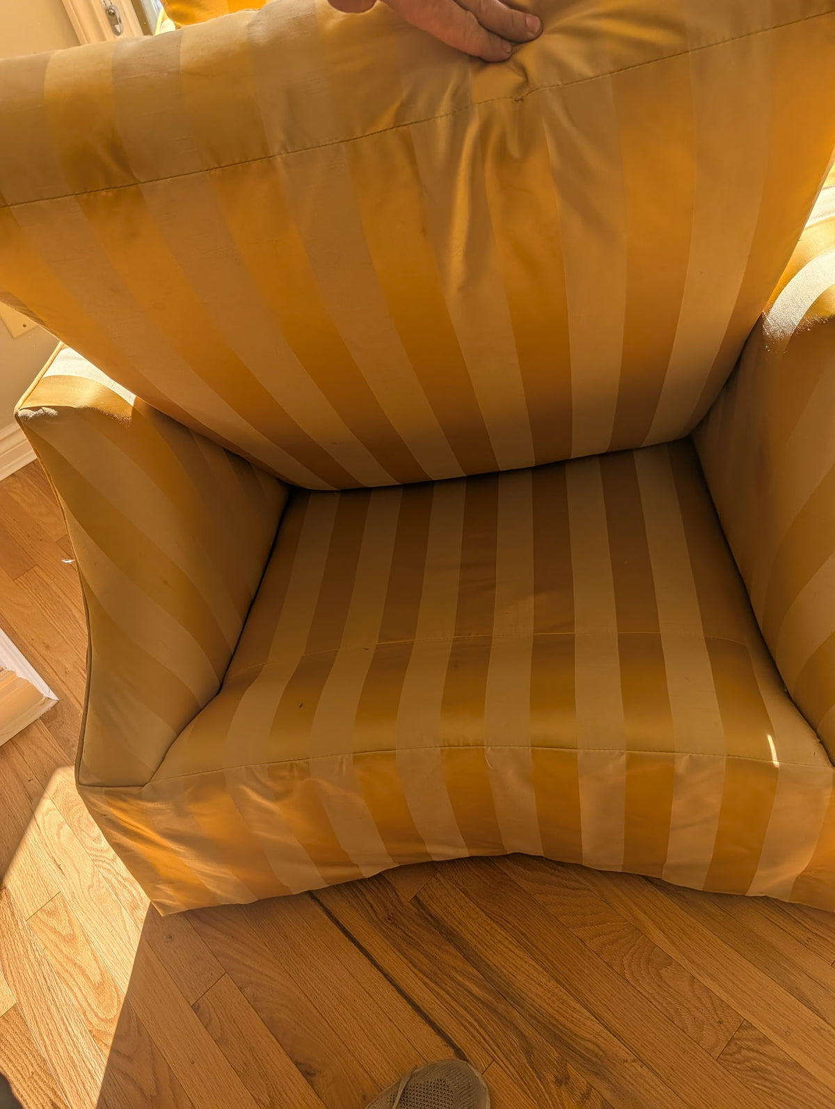 Deep seated yellow striped chairs