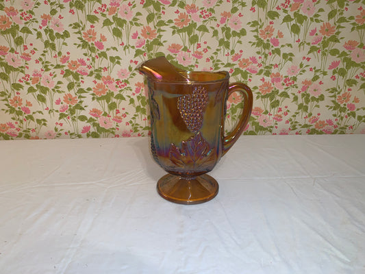 Vintage Indiana Glass Amber Carnival Glass Pitcher- Grape Design