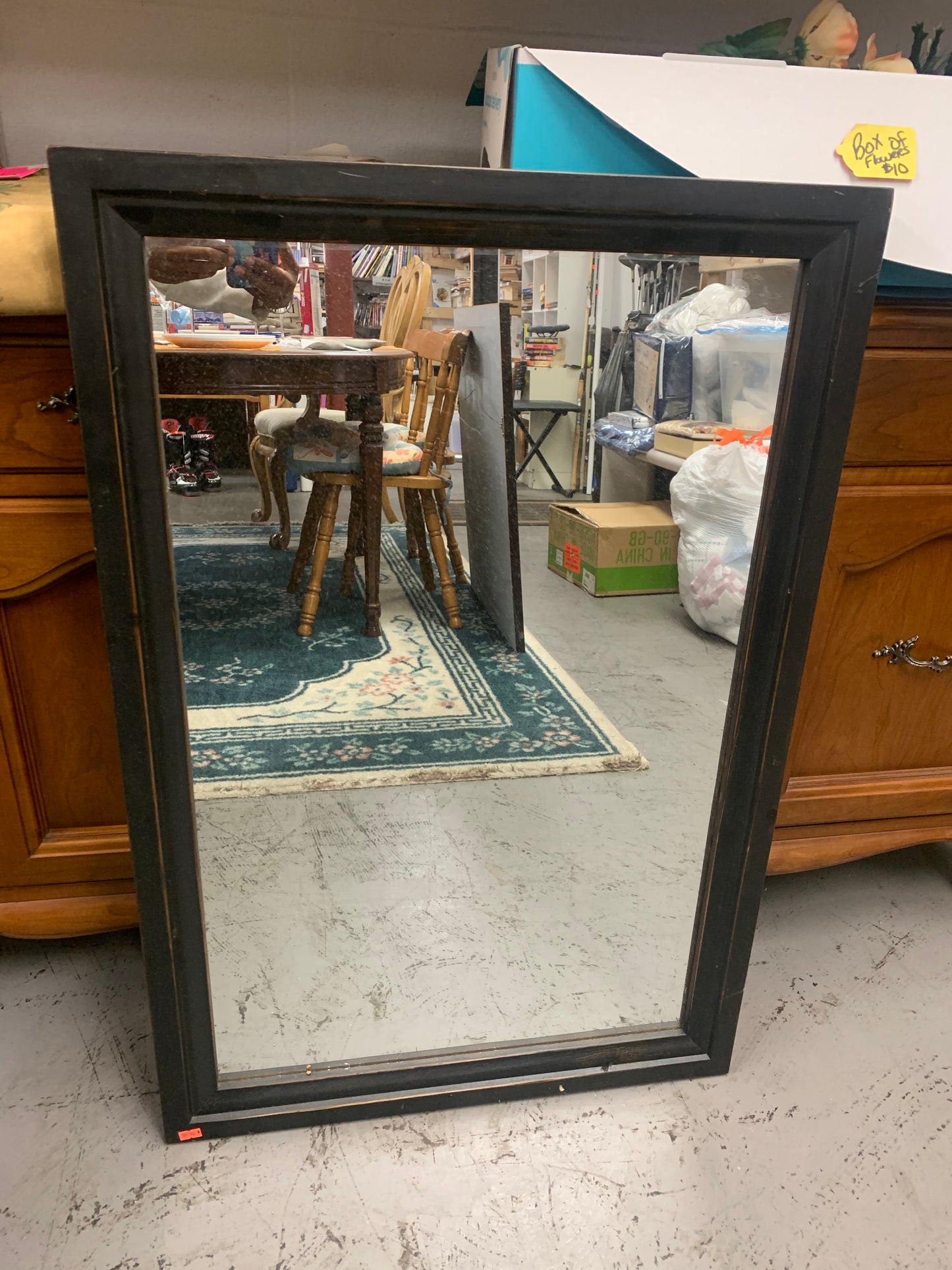 Rectangular mirror with solid black frame