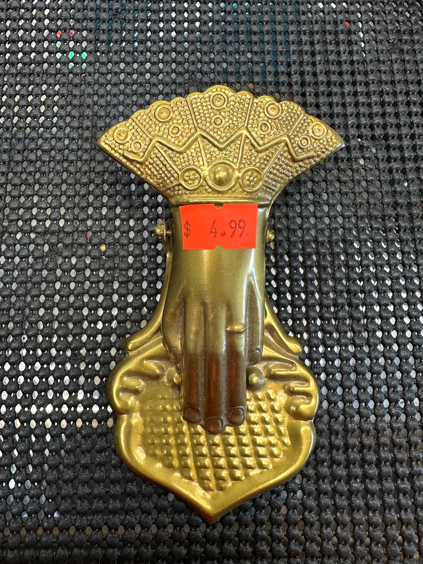 Brass Bag Holder with a Hand