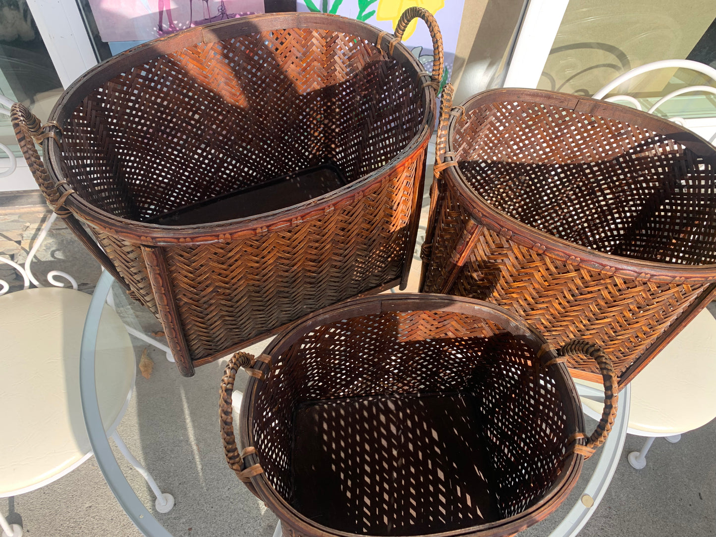 3 piece stackable wicker baskets