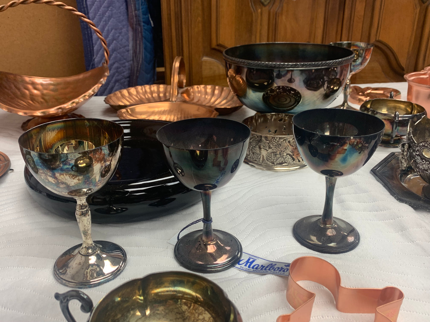 Various Platters, tea sets, and brassware