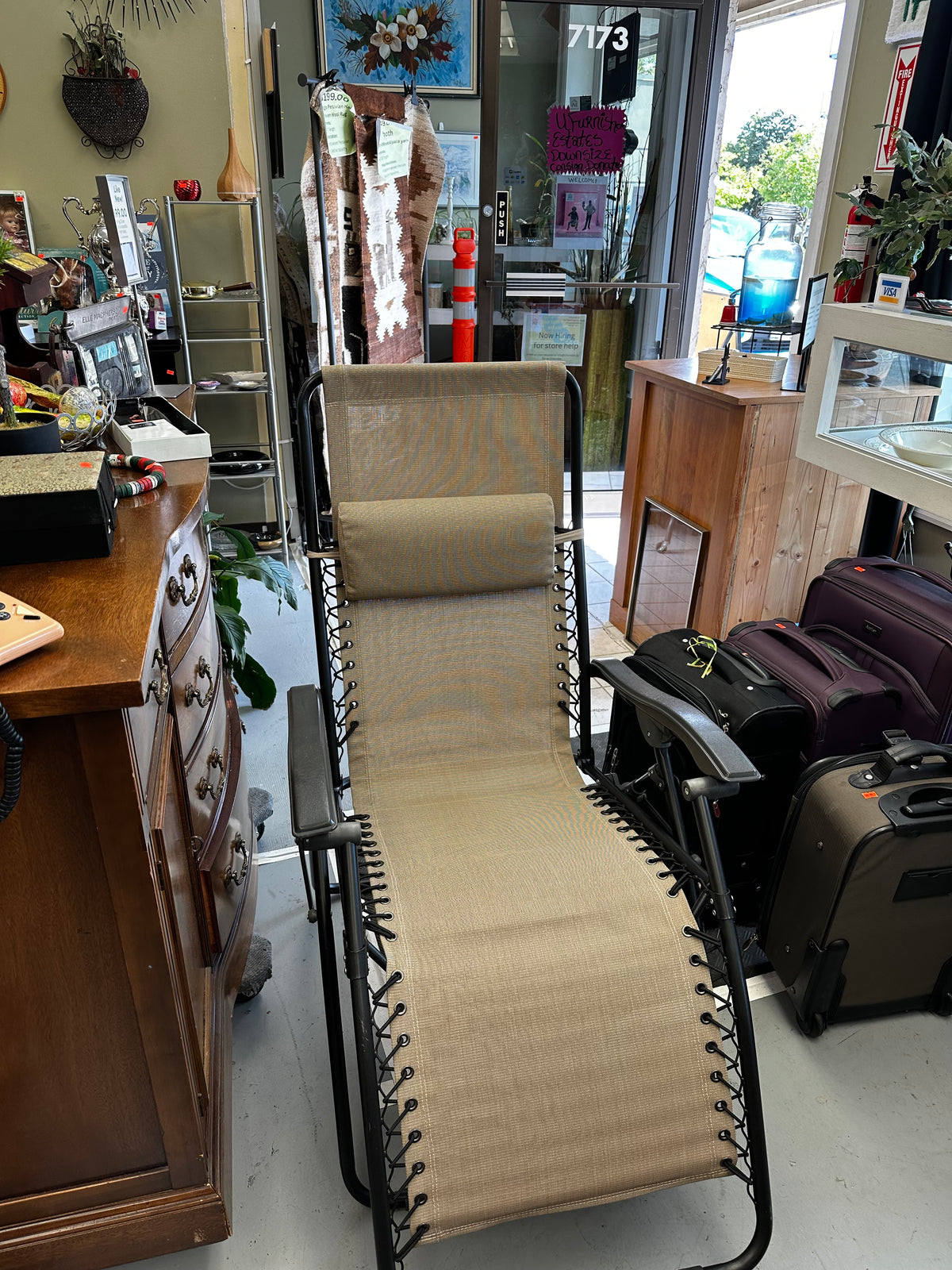 Beige and Black Sling Chair