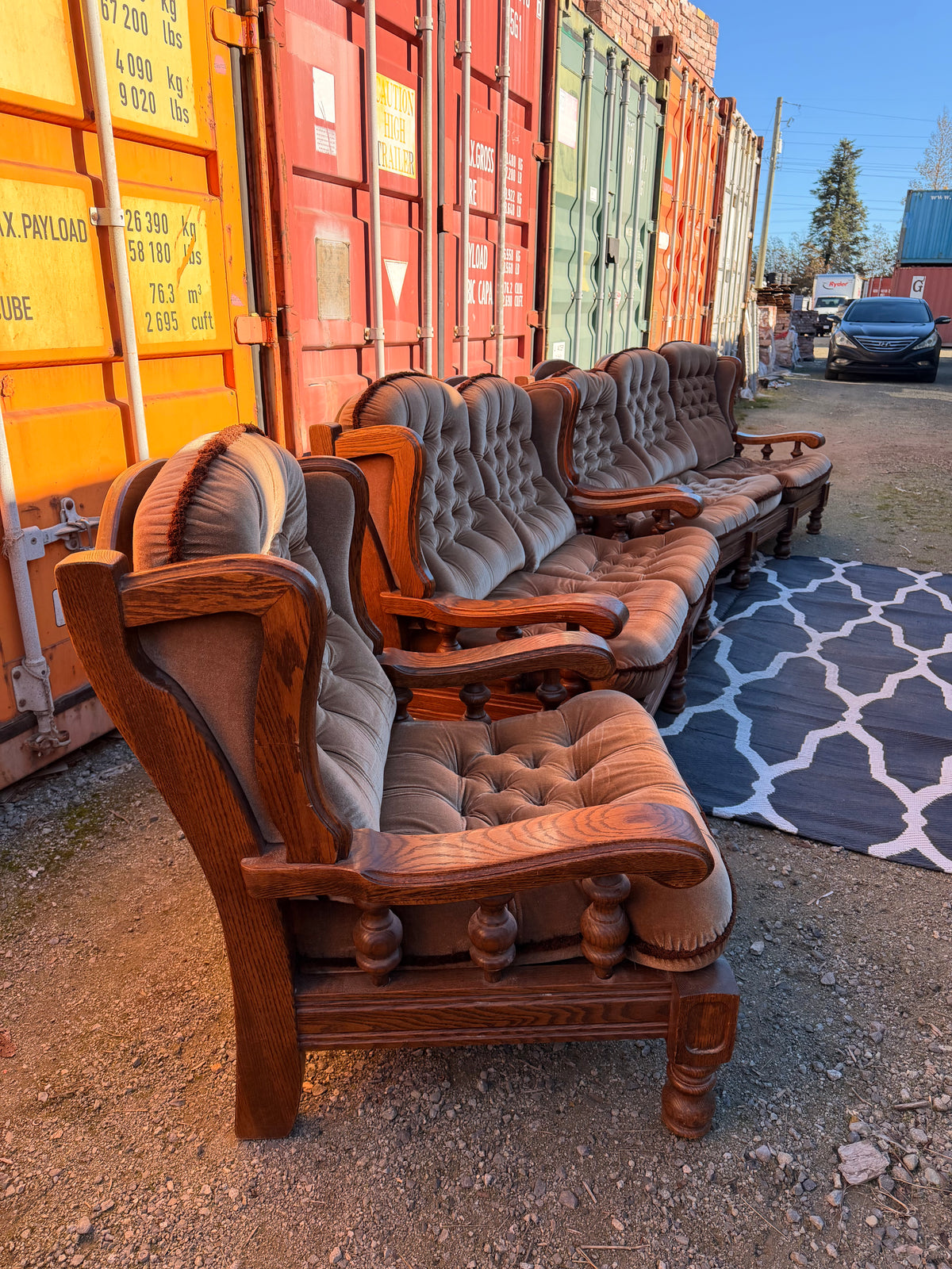 3 Piece Solid Wood Lumbar Support Couch Set
