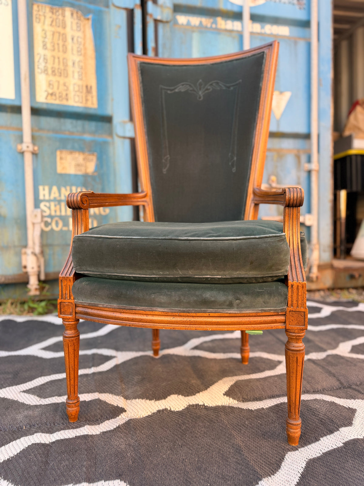Green Vintage Velvet Dressing Room Chair