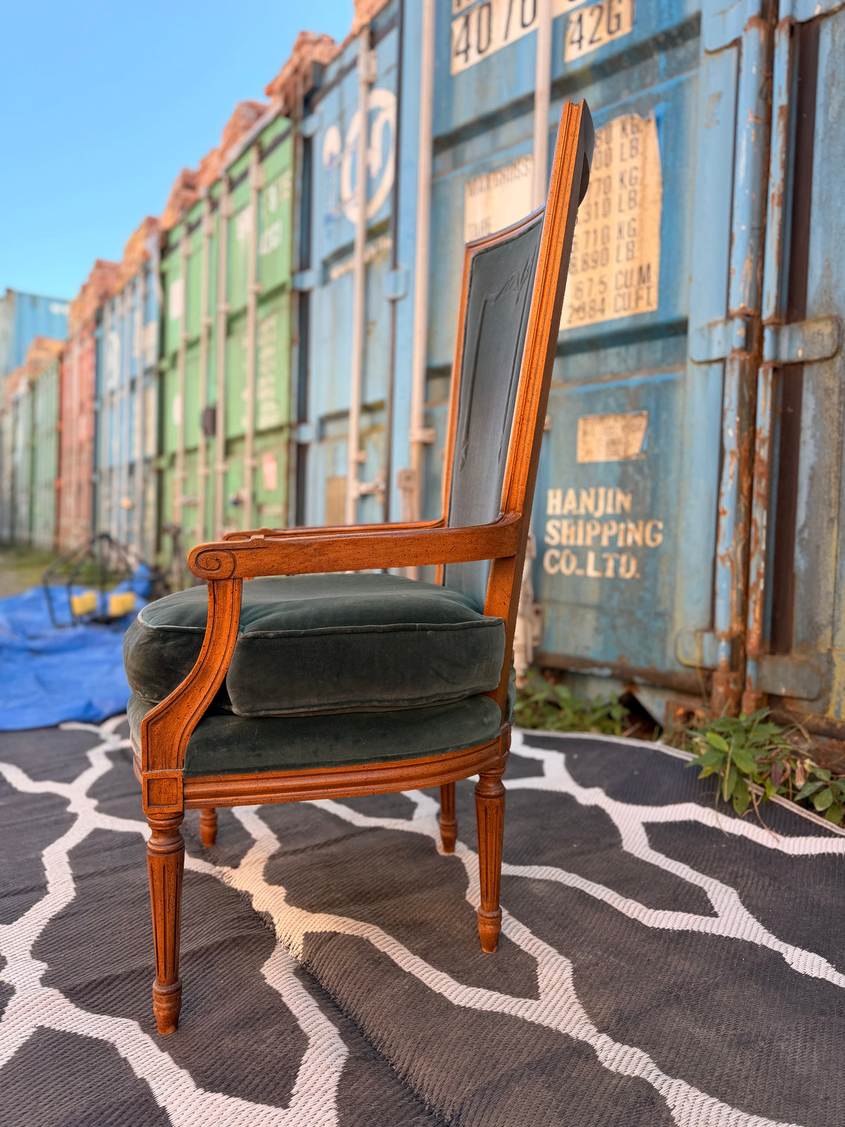 Green Vintage Velvet Dressing Room Chair