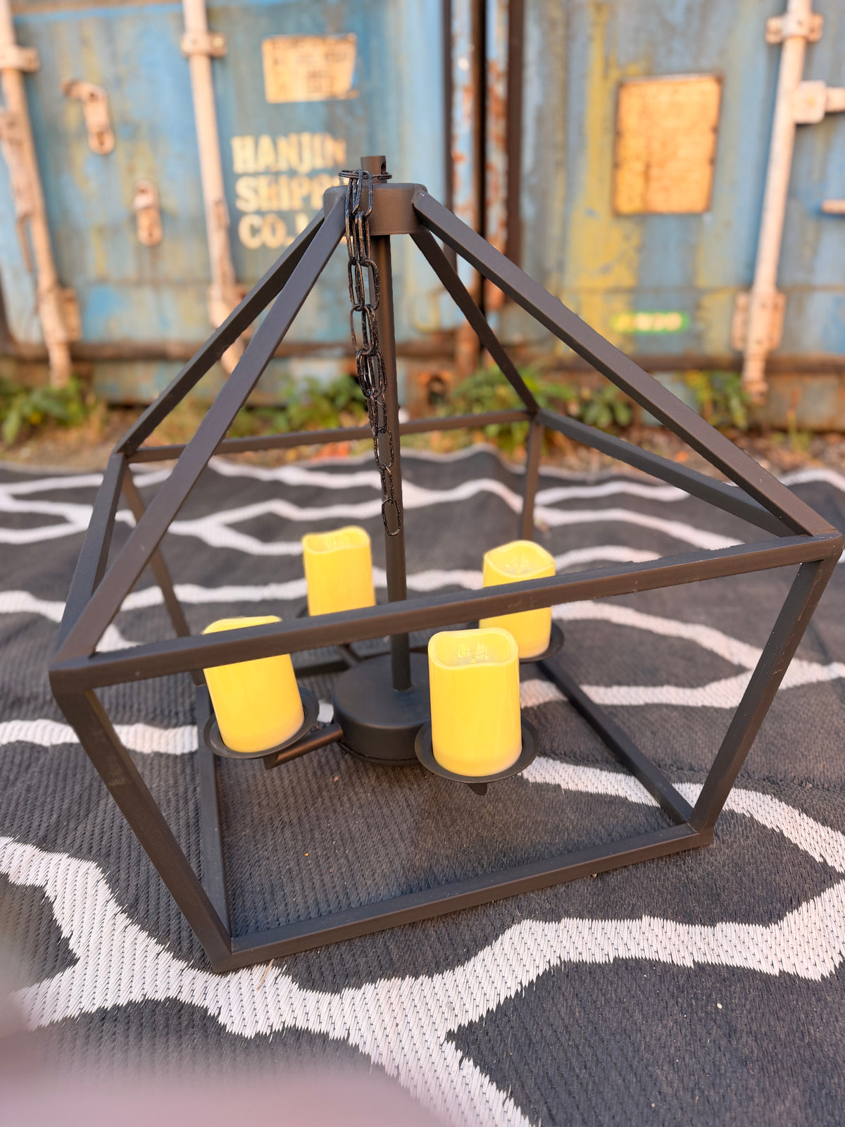 Metal Geometric Candelabra Chandelier Battery Operated