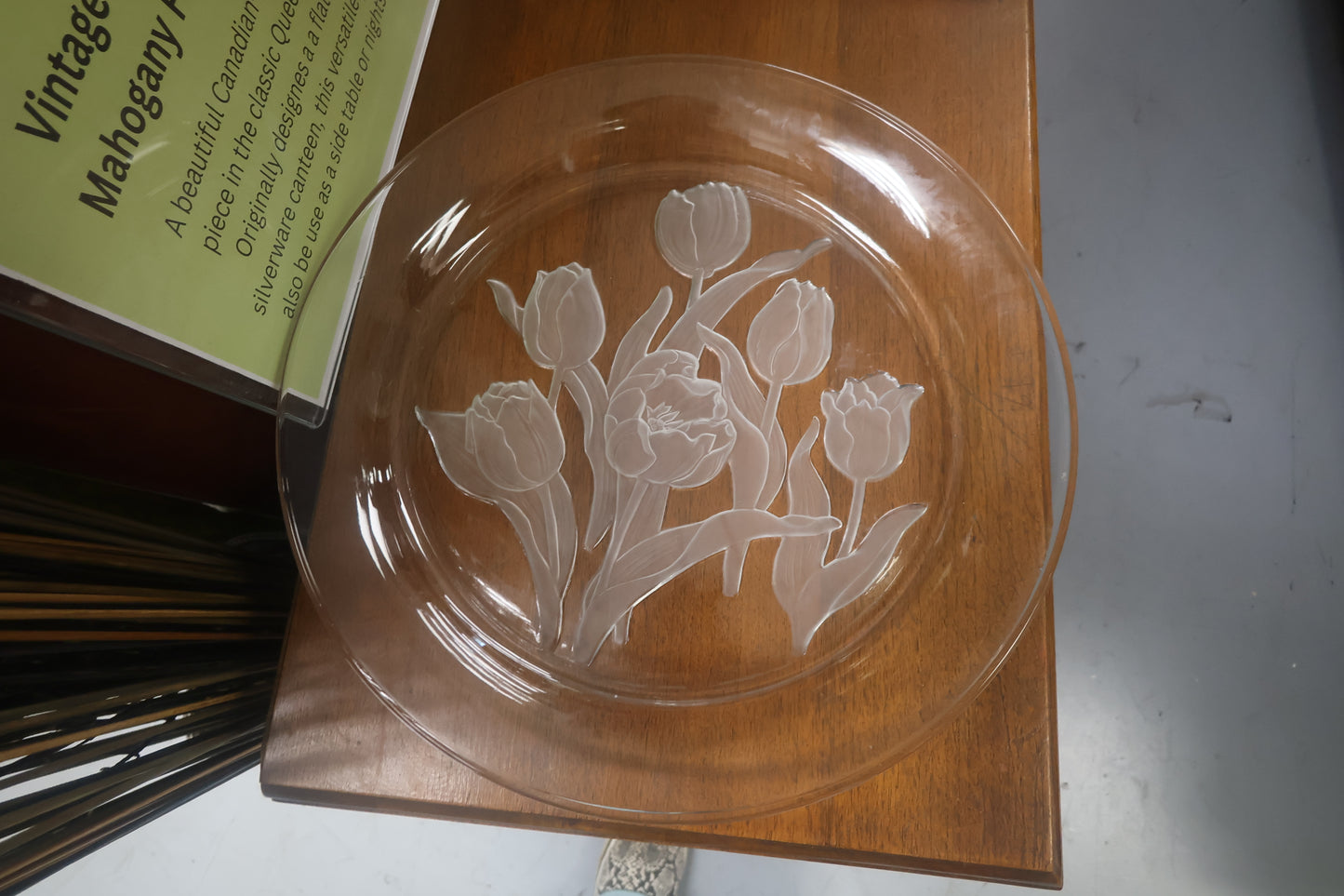 Vintage Etched Tulip Serving Platter