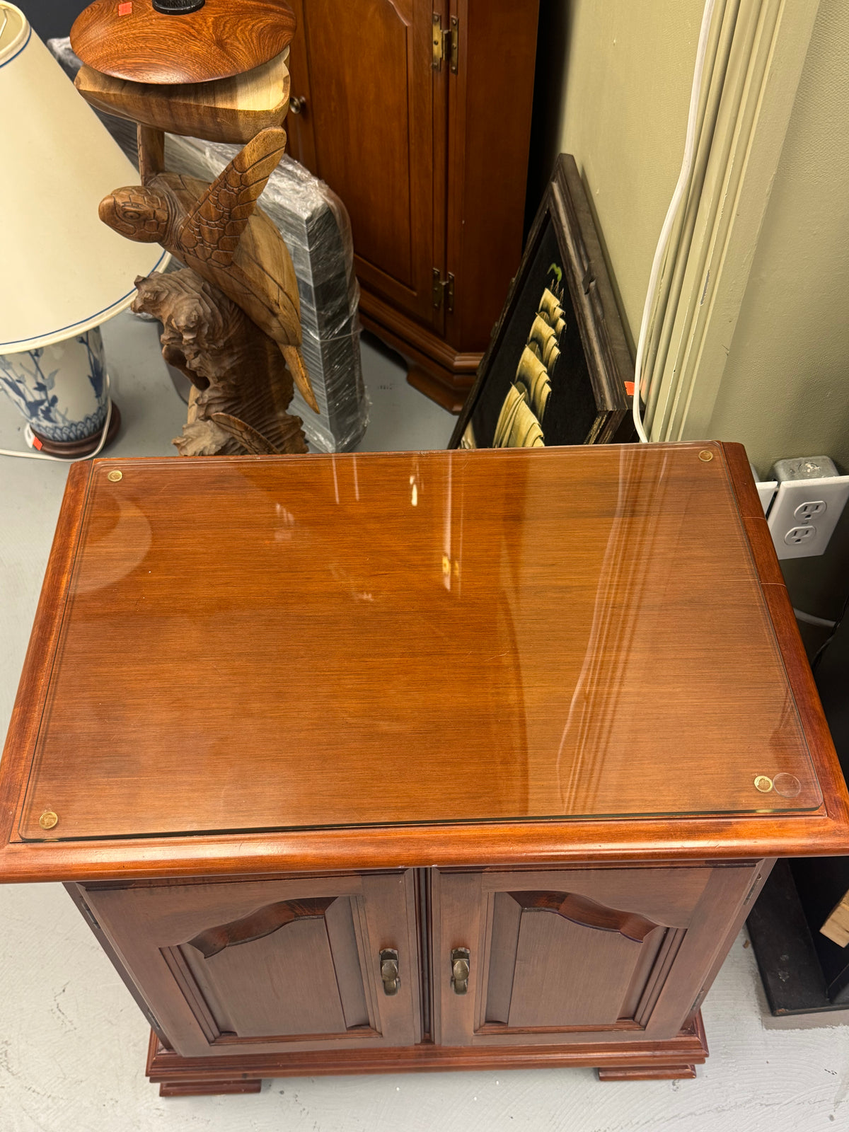 Glass Top Wood Night Stand