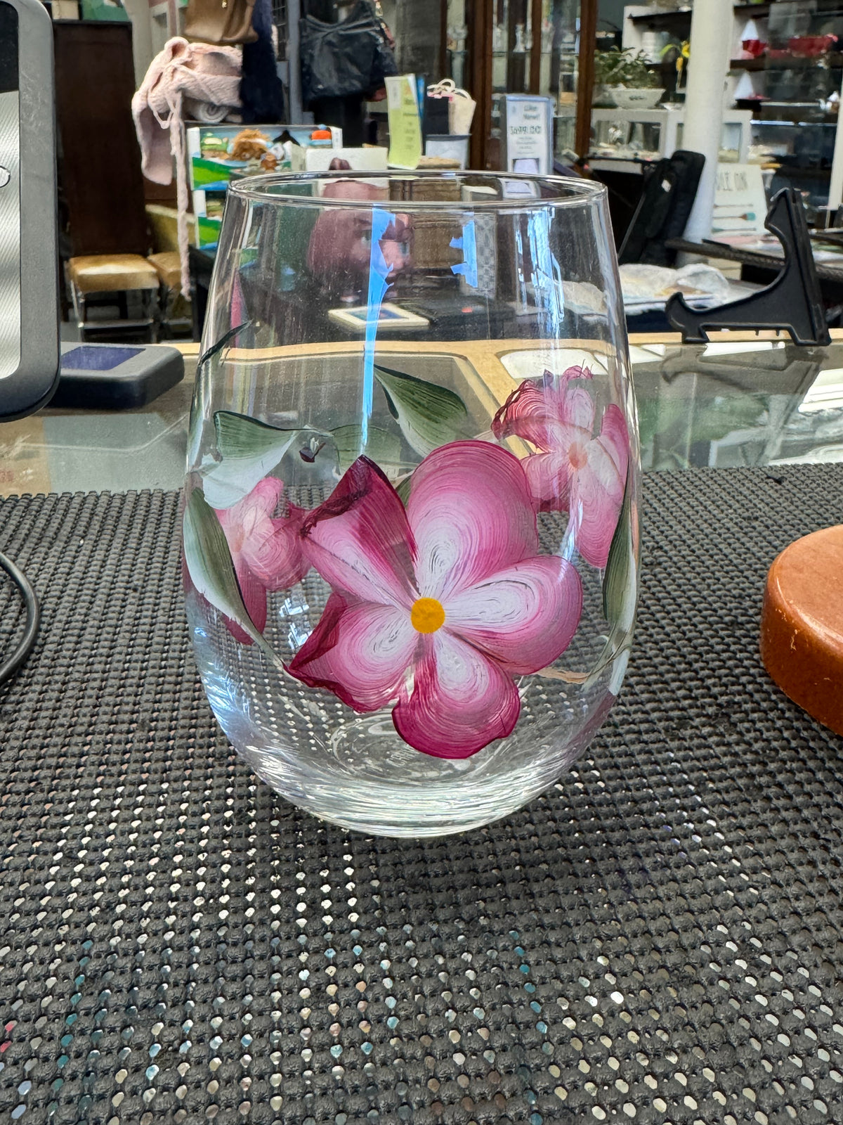 Hand Painted Floral Wine Glass