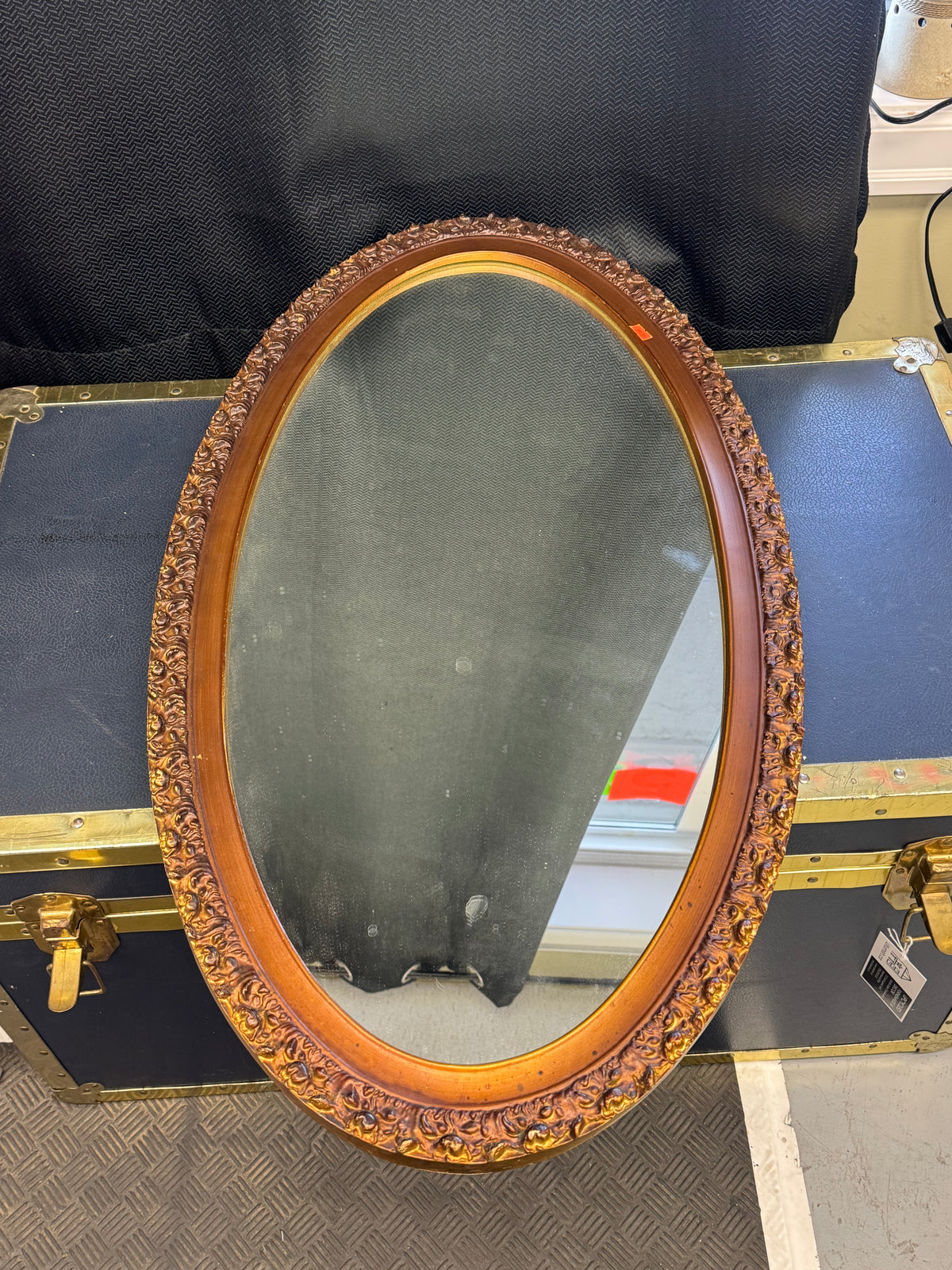 Oval Mirror With Carved Wood Frame