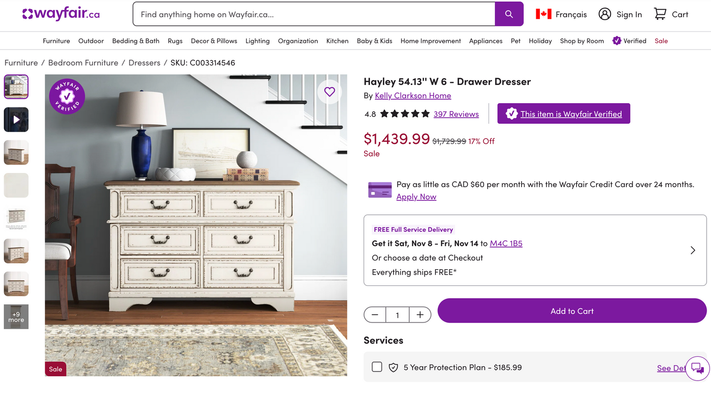 Hayley 6 Drawer Dresser with Mirror