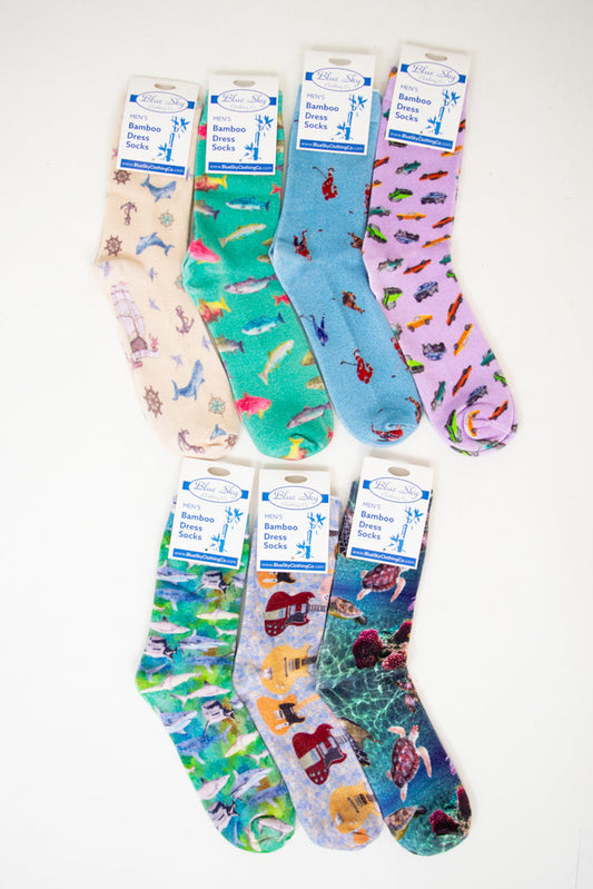 Mens Bamboo Dress Socks, Assorted Prints