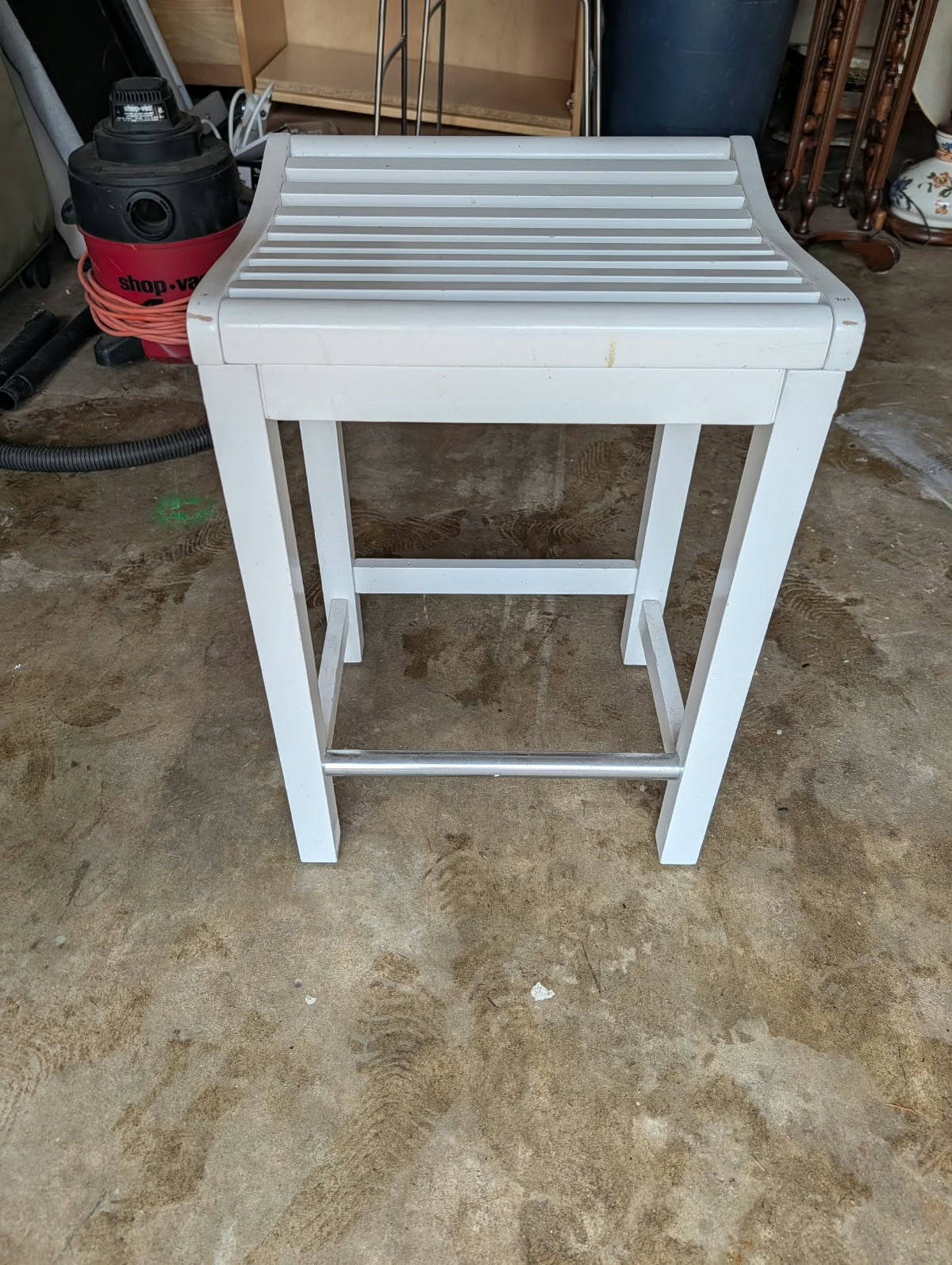 White Slatted Counter-Height Bar Stool