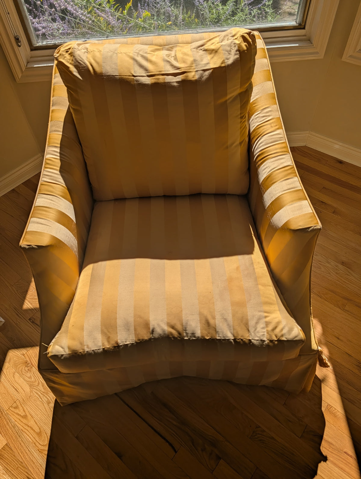 Deep seated yellow striped chairs