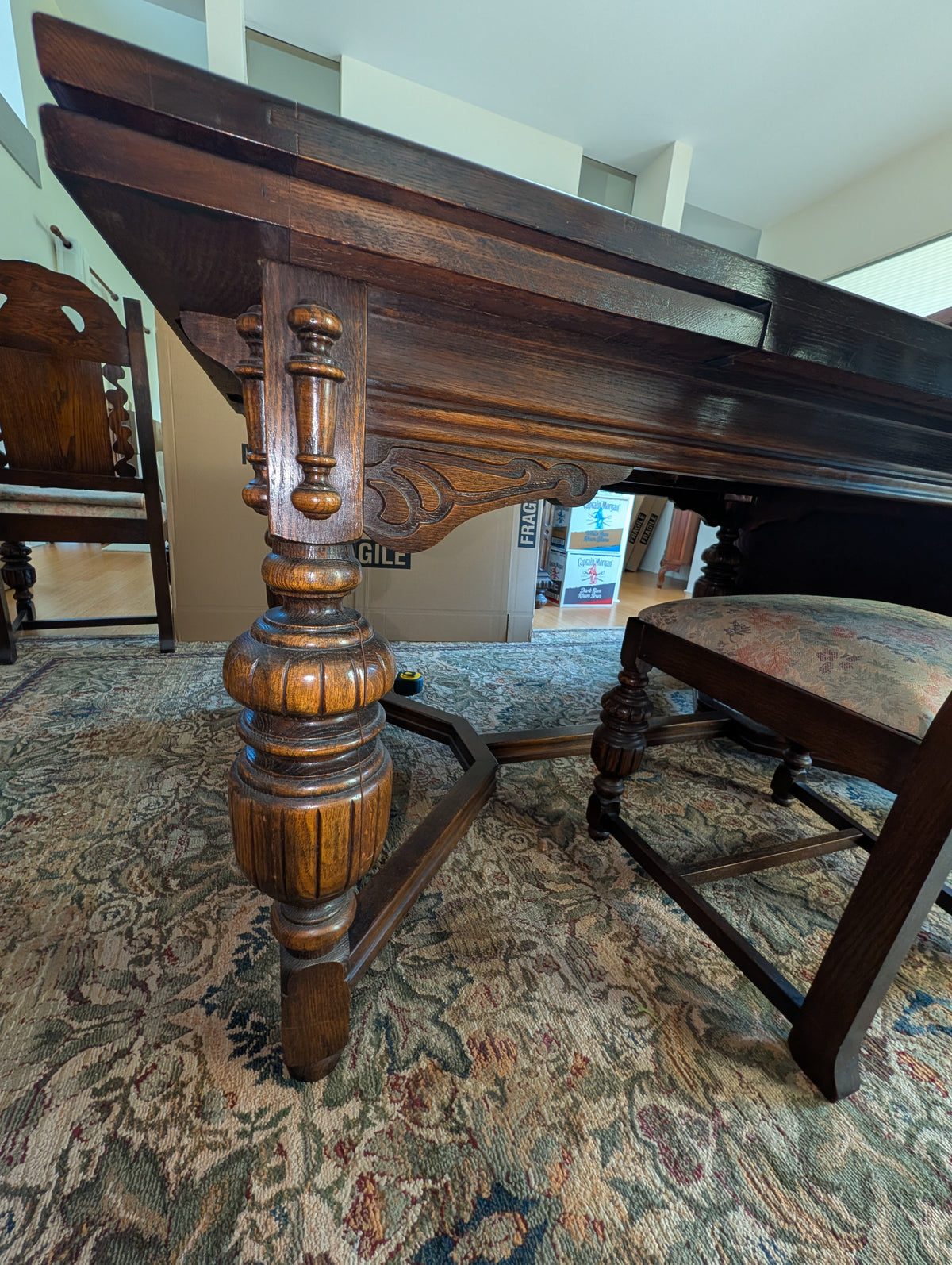 ***REDUCED*** RARE & VERSATILE 11- Piece Solid Oak Jacobean Revival Dining Room set