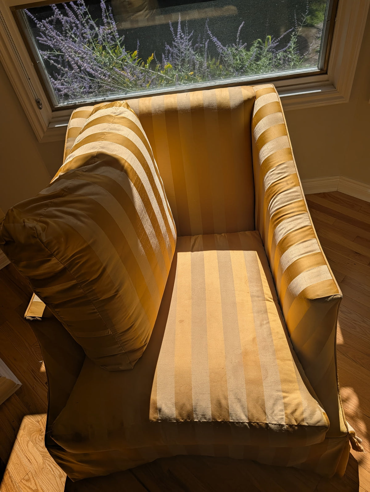 Deep seated yellow striped chairs
