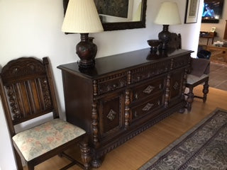 ***REDUCED*** RARE & VERSATILE 11- Piece Solid Oak Jacobean Revival Dining Room set