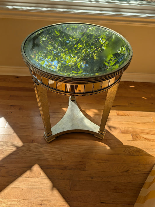 Horchow Luxury mirrored champagne gold round end table.