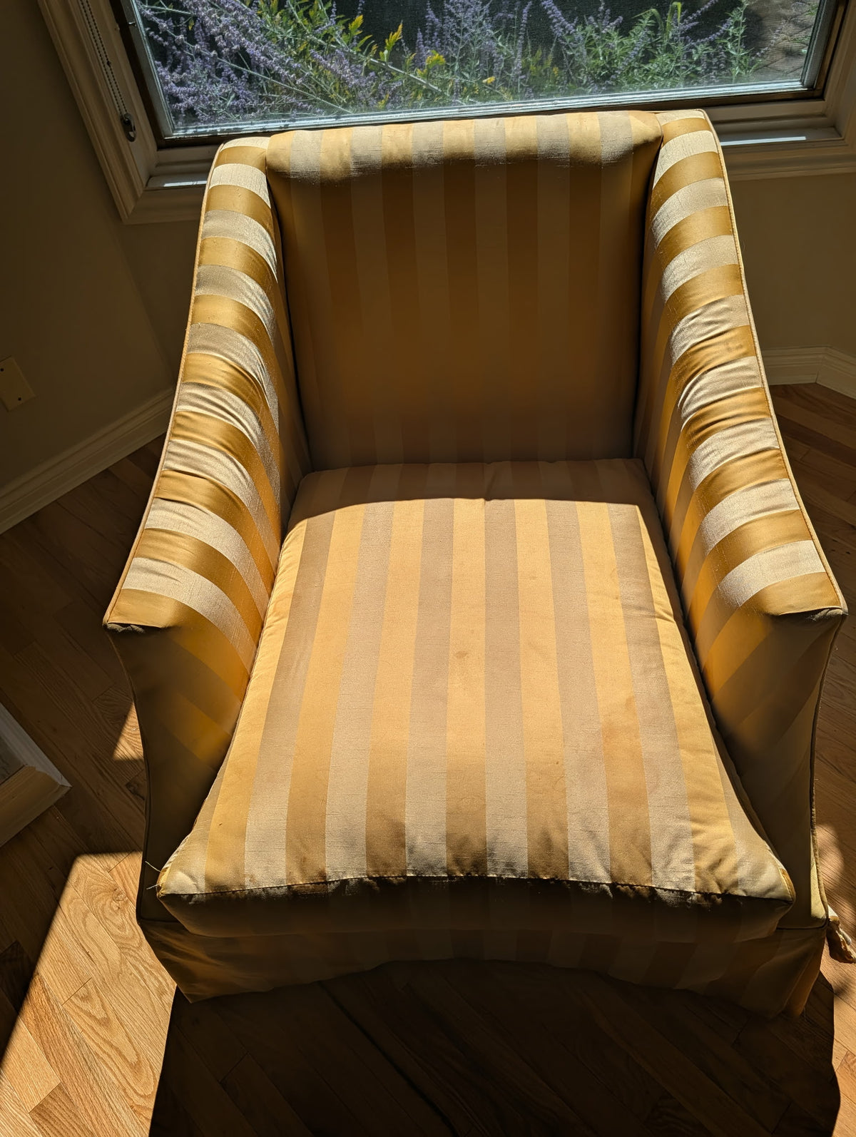 Deep seated yellow striped chairs