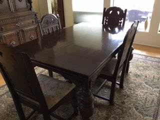 ***REDUCED*** RARE & VERSATILE 11- Piece Solid Oak Jacobean Revival Dining Room set